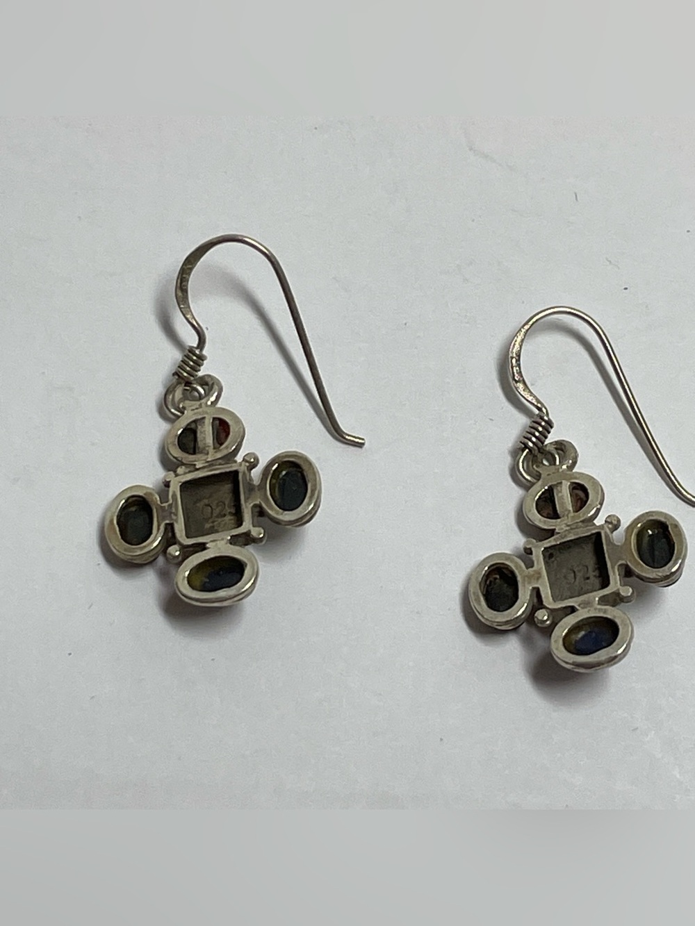 Sterling Silver Southwestern Style Multi Colored Stones Dangle Earrings, 3.95g - Picture 5 of 9